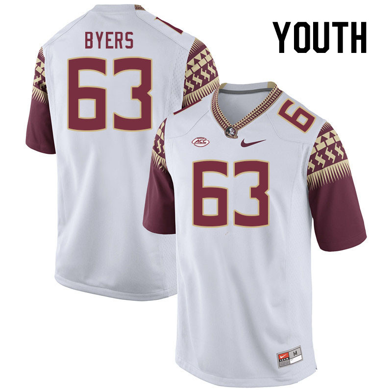 Youth #63 Jeremiah Byers Florida State Seminoles College Football Jerseys Stitched-White - Click Image to Close